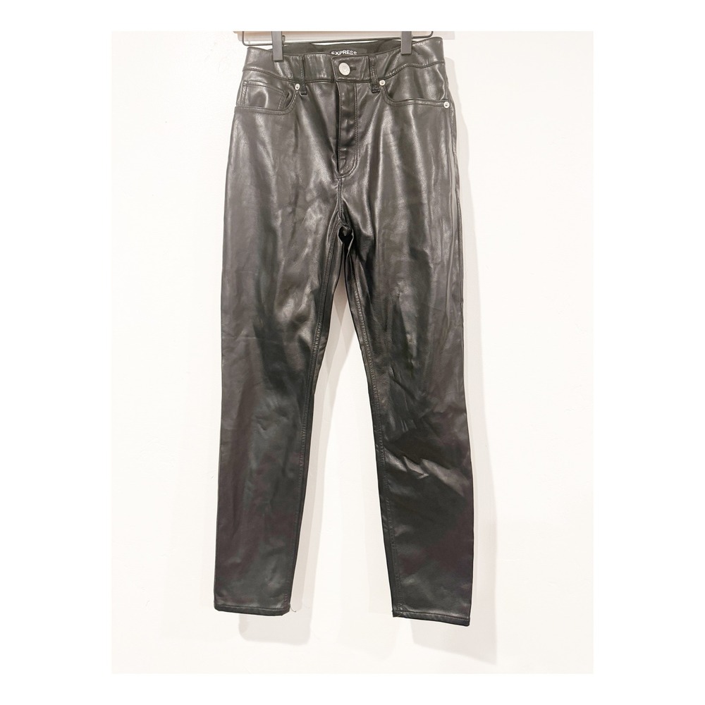 Express Black Faux Leather Ankle Legging High Rise Stretch Pants 4R